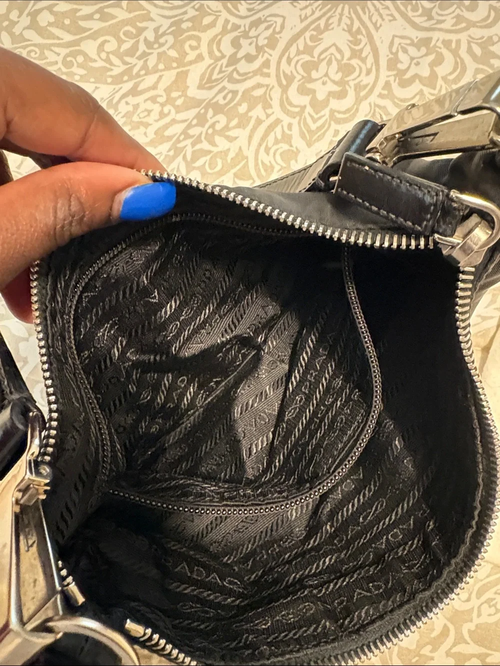 Prada Black Nylon Shoulder Bag with Logo Plaque - Picture 3 of 5